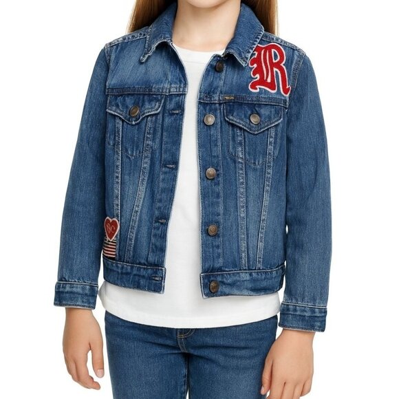 Polo Ralph Lauren Girl's Size 8 Denim Jean Jacket Pep Squad Patches Retro - Picture 2 of 10